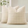 MIULEE Decorative Chenille Check Throw Pillow Covers Vintage Plaid Couch Pillows 18×18 Inch Set of 2 Neutral Boho Farmhouse Cushion Covers Modern Home Decor for Sofa Bed Living Room Brown(Beige)