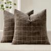 MIULEE Decorative Chenille Check Throw Pillow Covers Vintage Plaid Couch Pillows 18×18 Inch Set of 2 Neutral Boho Farmhouse Cushion Covers Modern Home Decor for Sofa Bed Living Room Brown(Brown)