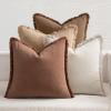 MIULEE Decorative Couch Pillow Covers Neutral Linen Fringe Throw Pillows Set of 4 Soft Rustic Cushions Boho Farmhouse Pillowcases for Bed Sofa Living Room Home Decor 18×18 Inch Beige/Brown/Green(Brown)