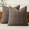 MIULEE Decorative Linen Check Throw Pillow Covers Neutral Farmhouse Vintage Christmas Pillow Covers 20×20 Set of 2 Boho Modern Home Decor for Sofa Couch Bedroom Cushion Dark Olive Green(Brown)
