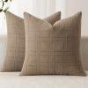 MIULEE Decorative Linen Check Throw Pillow Covers Neutral Farmhouse Vintage Christmas Pillow Covers 20×20 Set of 2 Boho Modern Home Decor for Sofa Couch Bedroom Cushion Dark Olive Green(Light Brown)