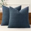 MIULEE Decorative Linen Check Throw Pillow Covers Neutral Farmhouse Vintage Christmas Pillow Covers 20×20 Set of 2 Boho Modern Home Decor for Sofa Couch Bedroom Cushion Dark Olive Green(Dark Blue)