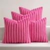 MIULEE Faux Fur Plush Decorative Throw Pillow Covers 18×18 Set of 4, Boho Farmhouse Soft Fuzzy Striped Cushion Covers for Sofa Couch Bed Living Room Vintage Rustic Home Decor,Grey Taupe(Hot Pink)