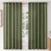 MIULEE Faux Linen Curtains 84 Inch Length 2 Panels Natural Burnt Orange Semi Sheer Curtain with Back Tab Rod Pocket, Light Filtering Window Privacy Burlap Drapes for Living Room Bedroom 42W x 84L(Olive Green)