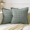 MIULEE Light Grey Corduroy Decorative Throw Pillow Covers Pack of 2 Soft Striped Pillows Pillowcases with Broad Edge Winter Modern Boho Home Decor for Couch Sofa Bed 18×18 Inch(Greyish Green)