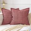 MIULEE Light Grey Corduroy Decorative Throw Pillow Covers Pack of 2 Soft Striped Pillows Pillowcases with Broad Edge Winter Modern Boho Home Decor for Couch Sofa Bed 18×18 Inch(Cranberry Red)