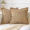 MIULEE Light Grey Corduroy Decorative Throw Pillow Covers Pack of 2 Soft Striped Pillows Pillowcases with Broad Edge Winter Modern Boho Home Decor for Couch Sofa Bed 18×18 Inch(Khaki)