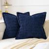 MIULEE Light Grey Corduroy Decorative Throw Pillow Covers Pack of 2 Soft Striped Pillows Pillowcases with Broad Edge Winter Modern Boho Home Decor for Couch Sofa Bed 18×18 Inch(Dark Blue)