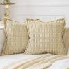 MIULEE Light Grey Corduroy Decorative Throw Pillow Covers Pack of 2 Soft Striped Pillows Pillowcases with Broad Edge Winter Modern Boho Home Decor for Couch Sofa Bed 18×18 Inch(Beige)