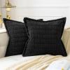 MIULEE Light Grey Corduroy Decorative Throw Pillow Covers Pack of 2 Soft Striped Pillows Pillowcases with Broad Edge Winter Modern Boho Home Decor for Couch Sofa Bed 18×18 Inch(Black)