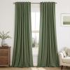 MIULEE Linen 100% Blackout Curtains 90 Inch Long 2 Panels, Back Tab Pleated Hook Belt Clip Rings Thermal Insulated Drapes for Bedroom Living Room Ivory Natural Farmhouse Black Out Window Curtains(Olive Green)