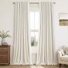 MIULEE Linen 100% Blackout Curtains 90 Inch Long 2 Panels, Back Tab Pleated Hook Belt Clip Rings Thermal Insulated Drapes for Bedroom Living Room Ivory Natural Farmhouse Black Out Window Curtains(Ivory)