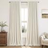 MIULEE Linen 100% Blackout Curtains 90 Inch Long 2 Panels, Back Tab Pleated Hook Belt Clip Rings Thermal Insulated Drapes for Bedroom Living Room Ivory Natural Farmhouse Black Out Window Curtains(Natural Beige)