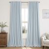 MIULEE Linen 100% Blackout Curtains 90 Inch Long 2 Panels, Back Tab Pleated Hook Belt Clip Rings Thermal Insulated Drapes for Bedroom Living Room Ivory Natural Farmhouse Black Out Window Curtains(Light Blue)