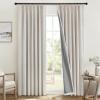 MIULEE Linen Pinch Pleated 100% Blackout Curtains for Bedroom 105 Inch Long 3 Panels Set- Back Tab Track Beige Thermal Insulated Cream Black Out Triple Pleat Room Darkening Drapes with Hooks, Greige(Greige)