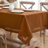 MIULEE Orange Thick Polyester Linen Rectangle Tablecloth with Decorative Cutouts Waterproof Stain Resistant Table Cloth Spring Boho Fall Table Cover for Dining Party Wedding, 70 x 52 inch(Brown)