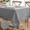 MIULEE Orange Thick Polyester Linen Rectangle Tablecloth with Decorative Cutouts Waterproof Stain Resistant Table Cloth Spring Boho Fall Table Cover for Dining Party Wedding, 70 x 52 inch(Light Grey)