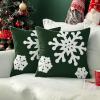 MIULEE Pack of 2 Christmas Decorative Snowflake Throw Pillow Covers Canvas Embroidery Winter Cushion Cases Holiday Decor Soft Pillowcases for Winter Couch Sofa Bedroom Car（Red, 18x18in）(Dark Green)
