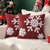 MIULEE Pack of 2 Christmas Decorative Snowflake Throw Pillow Covers Canvas Embroidery Winter Cushion Cases Holiday Decor Soft Pillowcases for Winter Couch Sofa Bedroom Car（Red, 18x18in）(Burgundy)