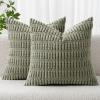 MIULEE Pack of 2 Christmas Red Corduroy Decorative Pillow Covers 18×18 Inch Soft Boho Striped Throw Pillow Covers Modern Farmhouse Home Decor for Sofa Living Room Couch Bed(Light Olive Green)