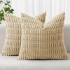 MIULEE Pack of 2 Christmas Red Corduroy Decorative Pillow Covers 18×18 Inch Soft Boho Striped Throw Pillow Covers Modern Farmhouse Home Decor for Sofa Living Room Couch Bed(Tan)