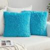 MIULEE Pack of 2 Luxury Faux Fur Throw Pillow Cover Deluxe Winter Decorative Plush Pillow Case Cushion Cover Shell for Sofa Bedroom Car 16 x 16 Inch Beige(Little Blue)