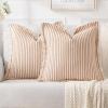 MIULEE Pack of 2 Rust Pillow Covers 26×26 Inch Striped Farmhouse Couch Throw Pillow Covers with Fringe Chic Linen Decorative Cushion Eruo Sham for Sofa Living Room Bed Outdoor Home Decor(Orange)