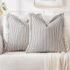 MIULEE Pack of 2 Rust Pillow Covers 26×26 Inch Striped Farmhouse Couch Throw Pillow Covers with Fringe Chic Linen Decorative Cushion Eruo Sham for Sofa Living Room Bed Outdoor Home Decor(Navy Blue)
