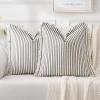 MIULEE Pack of 2 Rust Pillow Covers 26×26 Inch Striped Farmhouse Couch Throw Pillow Covers with Fringe Chic Linen Decorative Cushion Eruo Sham for Sofa Living Room Bed Outdoor Home Decor(Black)