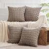 MIULEE Pack of 4 Fall Boho Farmhouse Orange Yellow Corduroy Decorative Throw Pillow Covers 18×18 Inch Soft Striped Pillow Covers Modern Rustic Home Decor for Sofa Living Room Couch Bed(Light Brown)