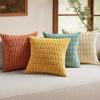 MIULEE Pack of 4 Fall Boho Farmhouse Orange Yellow Corduroy Decorative Throw Pillow Covers 18×18 Inch Soft Striped Pillow Covers Modern Rustic Home Decor for Sofa Living Room Couch Bed(Orange Teal)