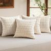 MIULEE Pack of 4 Fall Boho Farmhouse Orange Yellow Corduroy Decorative Throw Pillow Covers 18×18 Inch Soft Striped Pillow Covers Modern Rustic Home Decor for Sofa Living Room Couch Bed(Cream White)