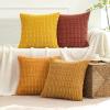 MIULEE Pack of 4 Fall Boho Farmhouse Orange Yellow Corduroy Decorative Throw Pillow Covers 18×18 Inch Soft Striped Pillow Covers Modern Rustic Home Decor for Sofa Living Room Couch Bed(Orange-yellow)