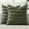 MIULEE Set of 2 Decorative Boho Throw Pillow Covers Linen Striped Jacquard Pattern Cushion Covers for Sofa Couch Living Room Bedroom 18×18 Inch Red(Dark Olive Green)