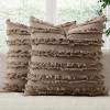 MIULEE Set of 2 Decorative Boho Throw Pillow Covers Linen Striped Jacquard Pattern Cushion Covers for Sofa Couch Living Room Bedroom 18×18 Inch Red(Khaki)