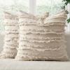 MIULEE Set of 2 Decorative Boho Throw Pillow Covers Linen Striped Jacquard Pattern Cushion Covers for Sofa Couch Living Room Bedroom 18×18 Inch Red(Natural Beige)