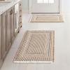 MIULEE Set of 2 Waffle Bathroom Rugs, Boho Bath Rug Super Absorbent, Non Slip Washable Ultra Soft Rubber Backed Shower Bath Mats for Floor, Tub, Shower, Looped Design, Terracotta, 18×30 Inch(Brown & White)