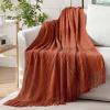 MIULEE Tan Taupe Knitted Throw Blanket for Couch Boho Textured Cozy Woven Blanket with Tassels for Sofa Chair Bed Living Room Farmhouse Home Decor Acrylic Wave Pattern 50″x60″(Rust)