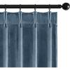 MIULEE Velvet Pinch Pleated Blackout Curtains 96 inches Long, Gold Brown Pleat Design Thermal Insulated Luxury Window Drapes for Living Room Bedroom with Hooks, Set of 2(Stone Blue)