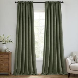 MIULEE 100% Blackout Curtains 90 Inch Long 2 Panels Set for Bedroom, Thick Luxury Faux Linen Black Out Curtain Room Darkening Back Tab Pleat Window Textured Drapes with Hooks for Living Room, Birch(Olive Green)