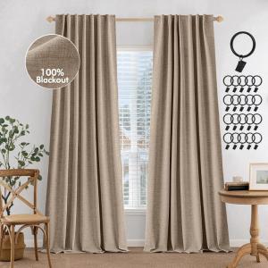 MIULEE 100% Blackout Curtains 90 inches Long, Linen Curtains for Bedroom Black Out Window Treatments Thermal Insulated Room Darkening Drapes Back Tab Rod Pocket Emerald Green Christmas Decor 2 Panels(Copper Brown)