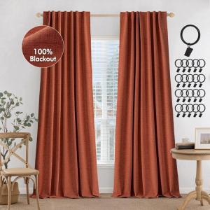 MIULEE 100% Blackout Curtains 90 inches Long, Linen Curtains for Bedroom Black Out Window Treatments Thermal Insulated Room Darkening Drapes Back Tab Rod Pocket Emerald Green Christmas Decor 2 Panels(Terracotta)