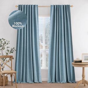 MIULEE 100% Blackout Curtains 90 inches Long, Linen Curtains for Bedroom Black Out Window Treatments Thermal Insulated Room Darkening Drapes Back Tab Rod Pocket Emerald Green Christmas Decor 2 Panels(Slate Blue)