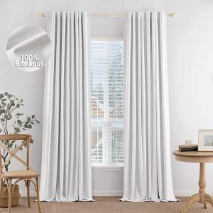 MIULEE 100% Blackout Curtains 90 inches Long, Linen Curtains for Bedroom Black Out Window Treatments Thermal Insulated Room Darkening Drapes Back Tab Rod Pocket Emerald Green Christmas Decor 2 Panels(White)