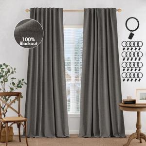 MIULEE 100% Blackout Curtains 90 inches Long, Linen Curtains for Bedroom Black Out Window Treatments Thermal Insulated Room Darkening Drapes Back Tab Rod Pocket Emerald Green Christmas Decor 2 Panels(Dark Gray)
