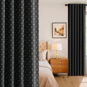 MIULEE 100% Blackout Decorative Linen Curtains with Geometric Pattern, Thick Woven Farmhouse Rustic Patterned Drapes with Back Tab for Bedroom and Living Room, Olive Green, 52 x 84 Inches, 2 Panels(Black)