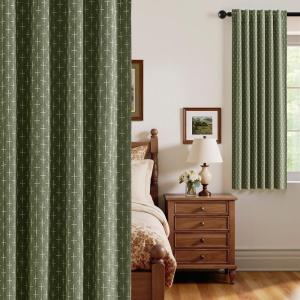 MIULEE 100% Blackout Decorative Linen Curtains with Geometric Pattern, Thick Woven Farmhouse Rustic Patterned Drapes with Back Tab for Bedroom and Living Room, Olive Green, 52 x 84 Inches, 2 Panels(Olive Green)