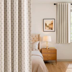 MIULEE 100% Blackout Decorative Linen Curtains with Geometric Pattern, Thick Woven Farmhouse Rustic Patterned Drapes with Back Tab for Bedroom and Living Room, Olive Green, 52 x 84 Inches, 2 Panels(Beige)