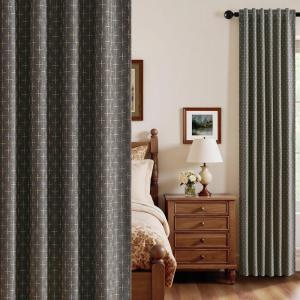 MIULEE 100% Blackout Decorative Linen Curtains with Geometric Pattern, Thick Woven Farmhouse Rustic Patterned Drapes with Back Tab for Bedroom and Living Room, Olive Green, 52 x 84 Inches, 2 Panels(Dark Grey)