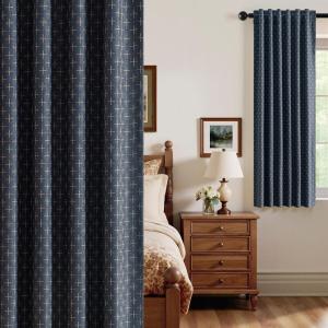 MIULEE 100% Blackout Decorative Linen Curtains with Geometric Pattern, Thick Woven Farmhouse Rustic Patterned Drapes with Back Tab for Bedroom and Living Room, Olive Green, 52 x 84 Inches, 2 Panels(Blue)